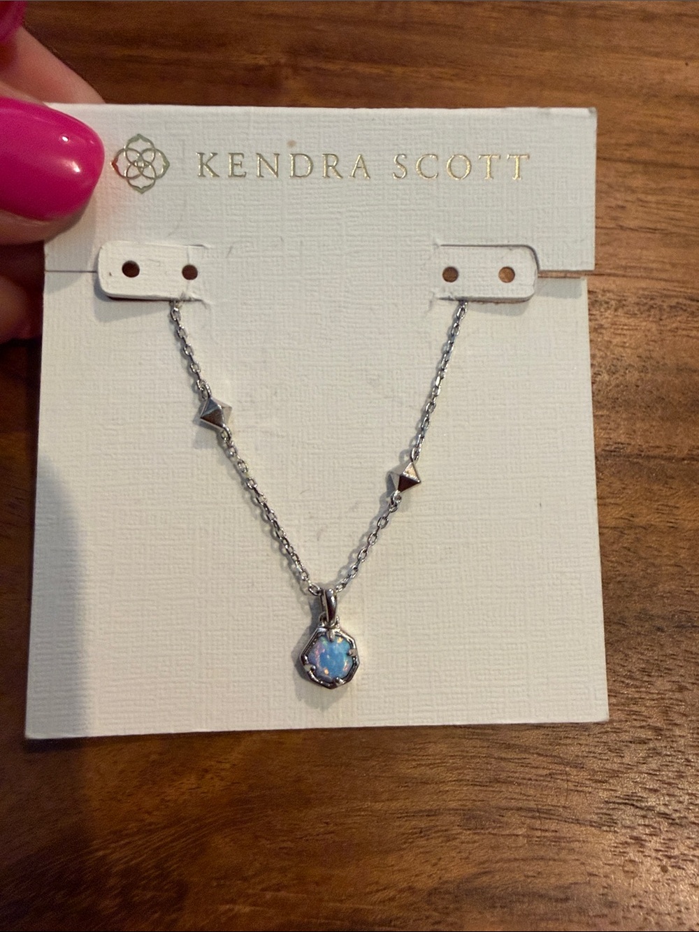 Kendra Scott Nola short Silver Opal Pendant Necklace - Blue Opalescent